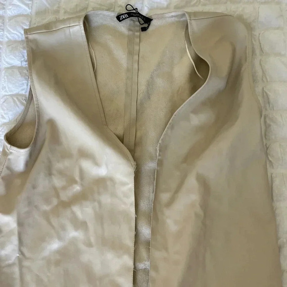 Zara beige faux leather long open coat - Picture 3 of 10